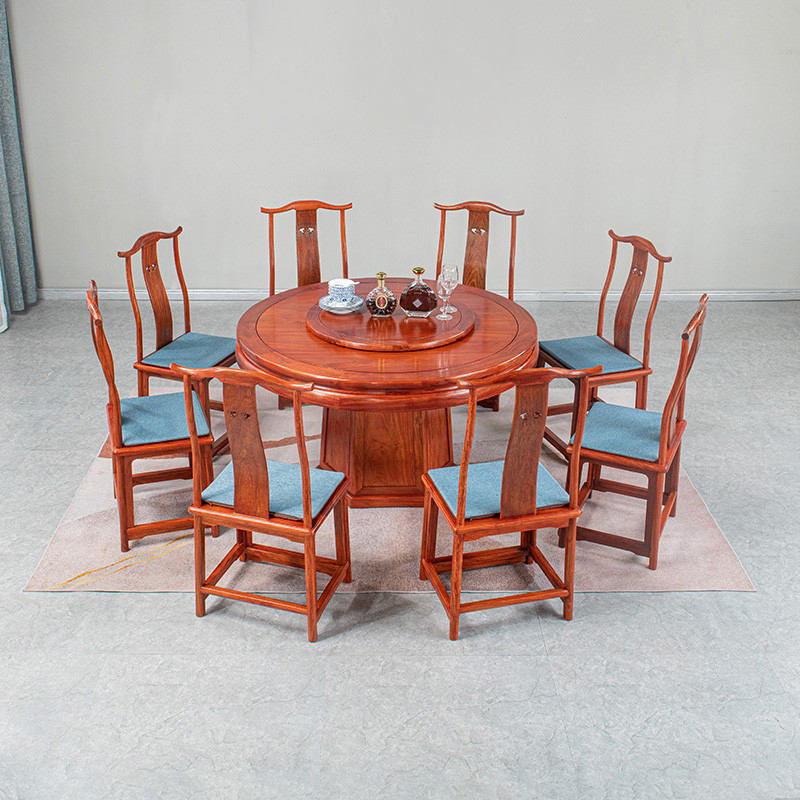 红木家具缅甸花梨木圆餐桌全实木新中式餐厅家用餐桌子餐椅小户型