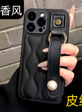 适用iphone14promax手机壳苹果15pro黑色腕带羽绒服11高级感ip12网红女款超火爆款韩风17新款ins手机套13十五