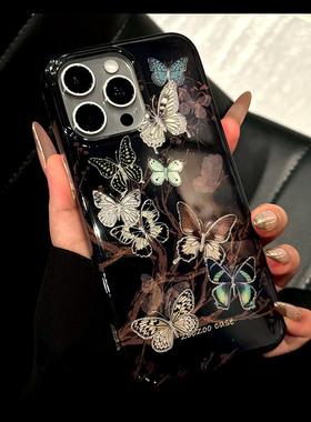 呆芒原创高端甜辣风适用苹果16手机壳新款2024女款14promax高级感黑色13pm气质名媛iphone15pro墨水屏max蝴蝶