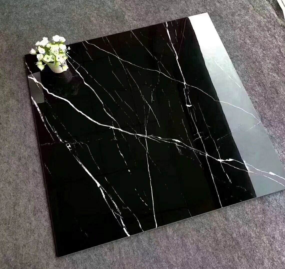 纯黑色全抛釉800x800客厅地砖瓷砖纯白k色釉面砖亮光地板砖