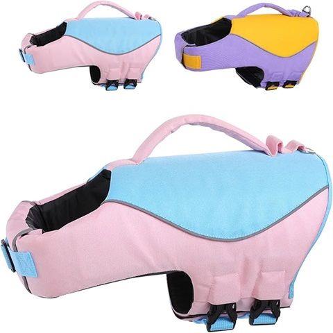 断码狗狗防撕裂可调节可爱救生衣,具有高浮力和救援手柄