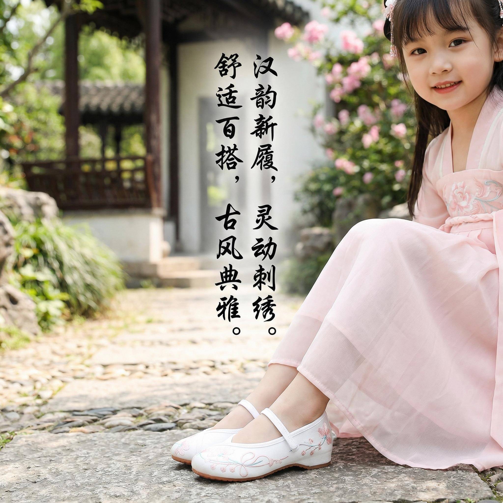 汉服鞋女款新款儿童古风绣花鞋新中式民族风女童布鞋古风表演鞋子图片