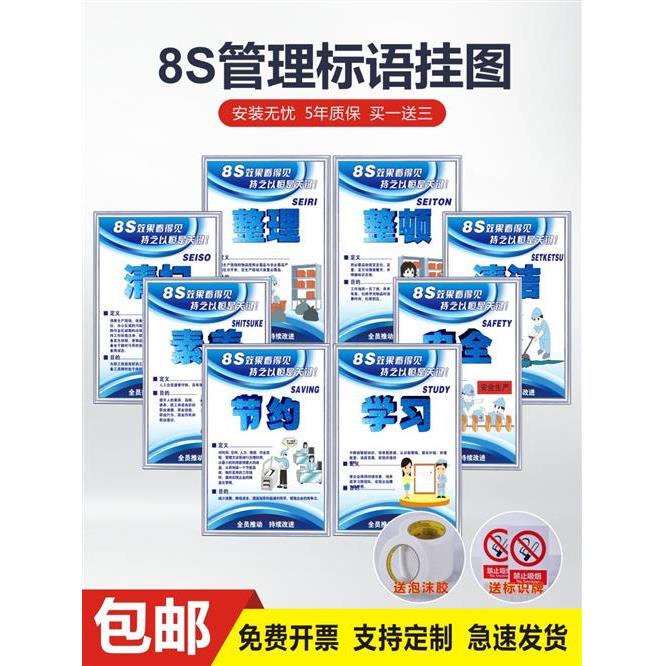 5S 6S 7S 8S质量管理制度牌工厂车间标语宣传画区域安全生产墙贴
