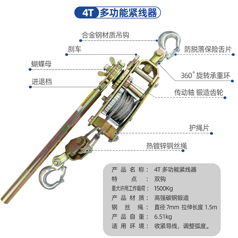 新功能紧线器日式紧线器荷缔机 拉e线器钢丝绳拉紧器手动收紧器