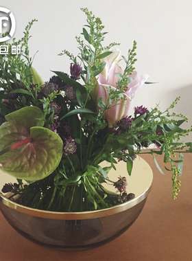 ho+me现货 丹麦AYTM TOTA系列手工黄铜玻璃花瓶/置物碗/水果碗