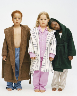 现货 丹麦TEKLA 新品 100%有机纯棉儿童连帽腰带绑带浴袍家居袍服