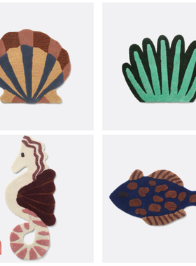 ho+me现货 丹麥ferm LIVING Tufted海洋生物墙壁装饰挂毯/地毯