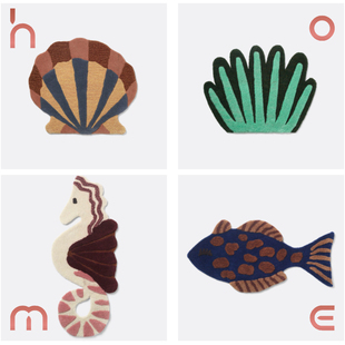 ho+me现货 丹麥ferm LIVING Tufted海洋生物墙壁装饰挂毯/地毯