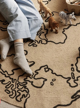 现货 丹麦ferm LIVING Jute Carpet世界地图黄麻地毯/挂毯 儿童房