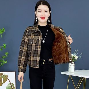 小个子休闲格子长袖衬衫女2025秋冬新款加绒保暖时尚长袖开衫上衣