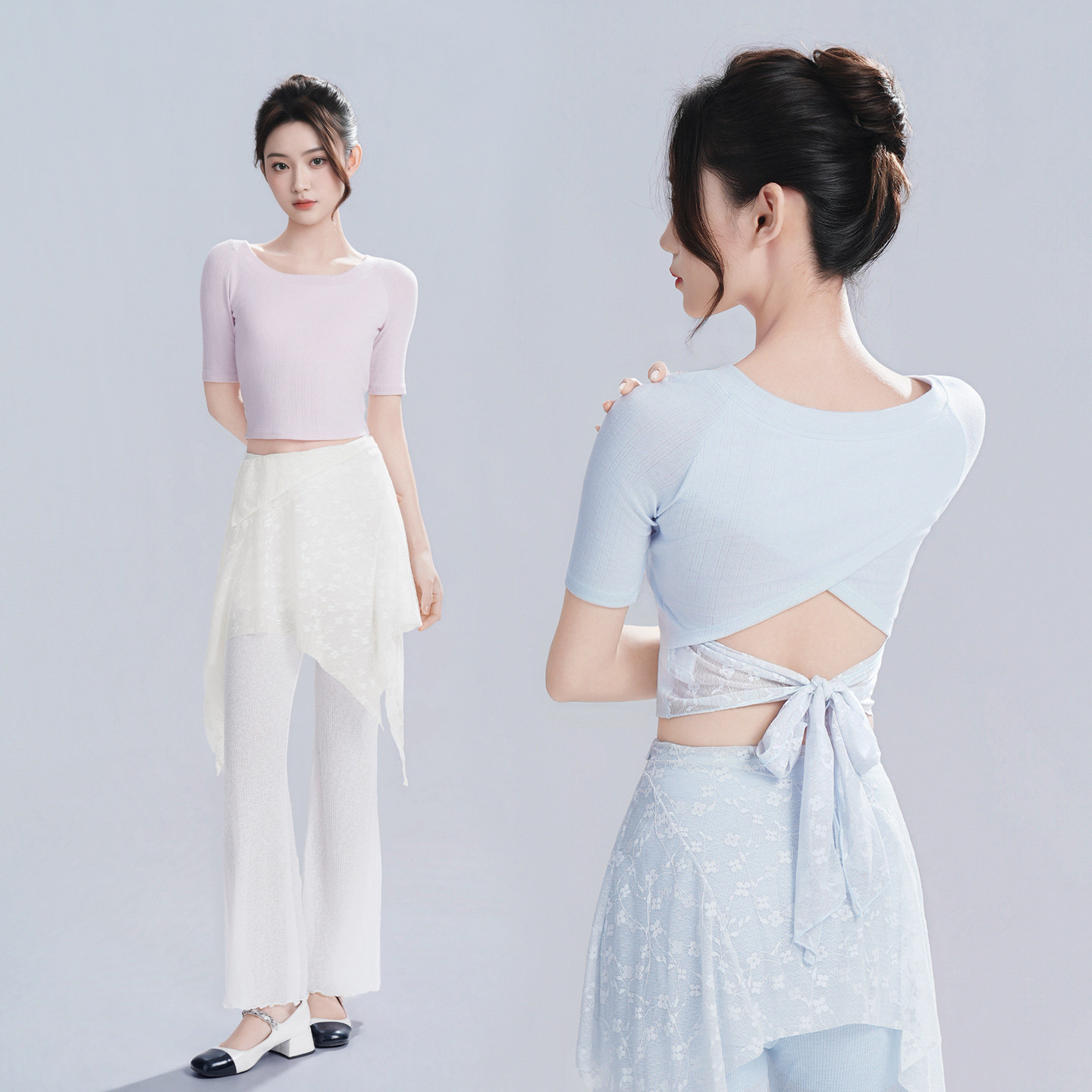 成人芭蕾舞练功服上衣夏季新款短袖舞蹈服女后背绑带形体服