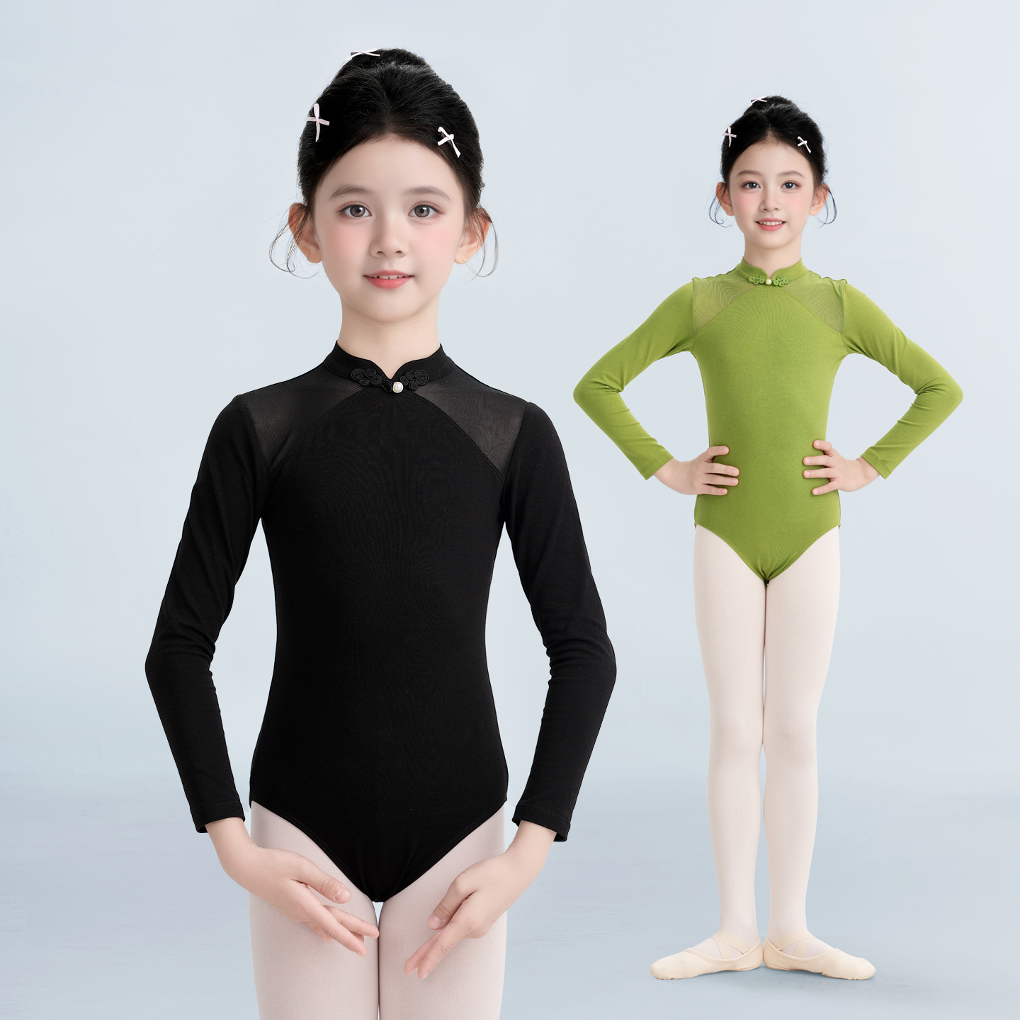 儿童舞蹈服女秋冬新款芭蕾舞练功服长袖形体服立领女童黑色体操服