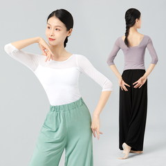 舞蹈服女古典纱衣长袖芭蕾舞练功服形体白色网纱上衣秋冬跳舞衣服