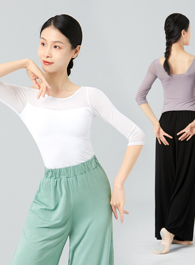 舞蹈服女古典纱衣长袖芭蕾舞练功服形体白色网纱上衣春夏跳舞衣服