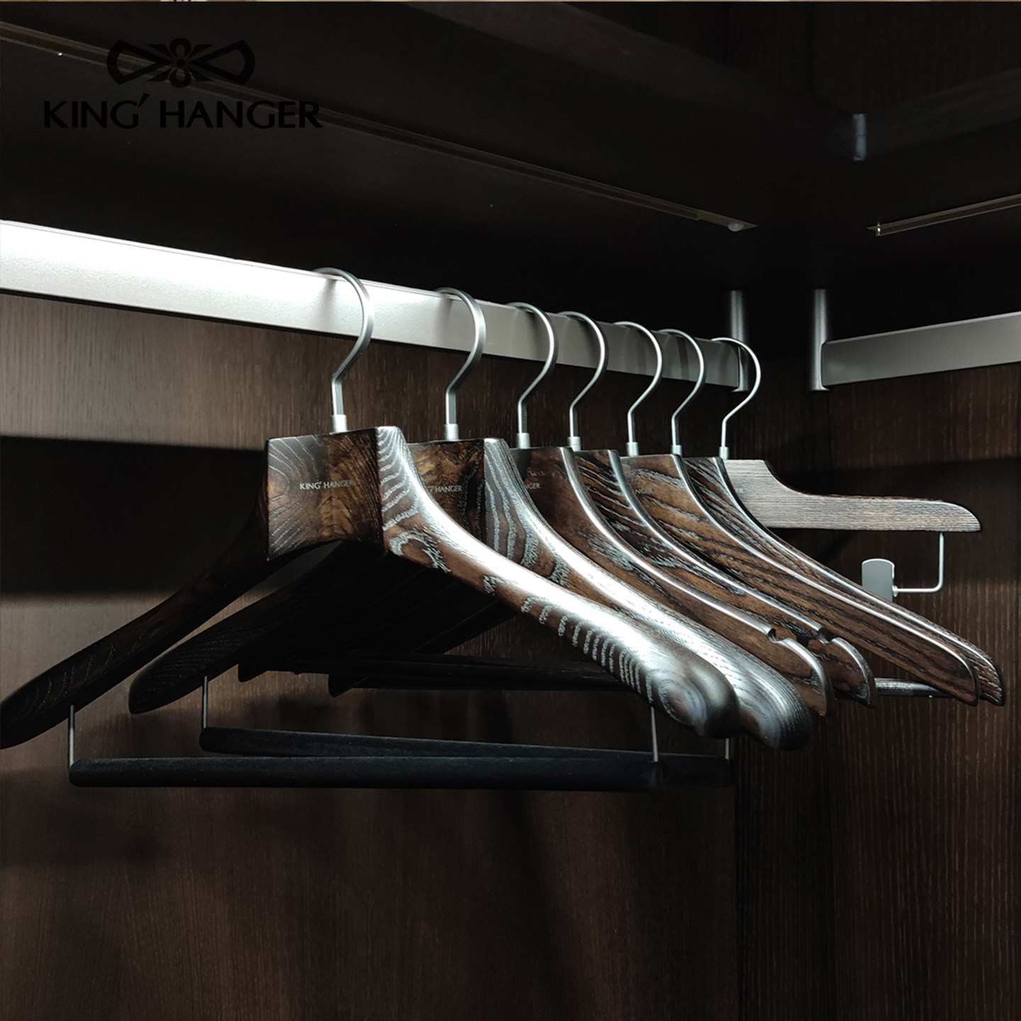 金领结轻奢黑色高端高档西服实木衣架样板间衣柜衣帽间木质衣撑