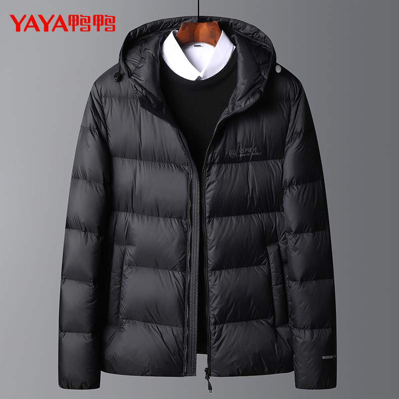 鸭鸭羽绒服男士短款2021年新款品牌男款春秋黑色高端潮牌外套冬季
