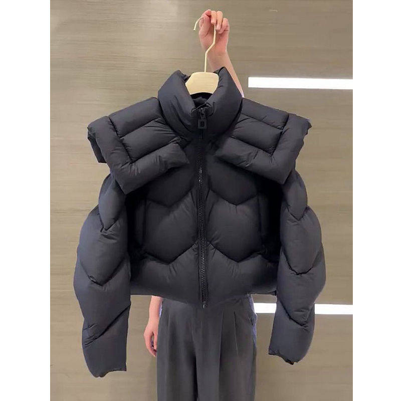 2025年冬季设计感高级感棉袄厚棉衣时尚黑色面包棉服短款外套女装