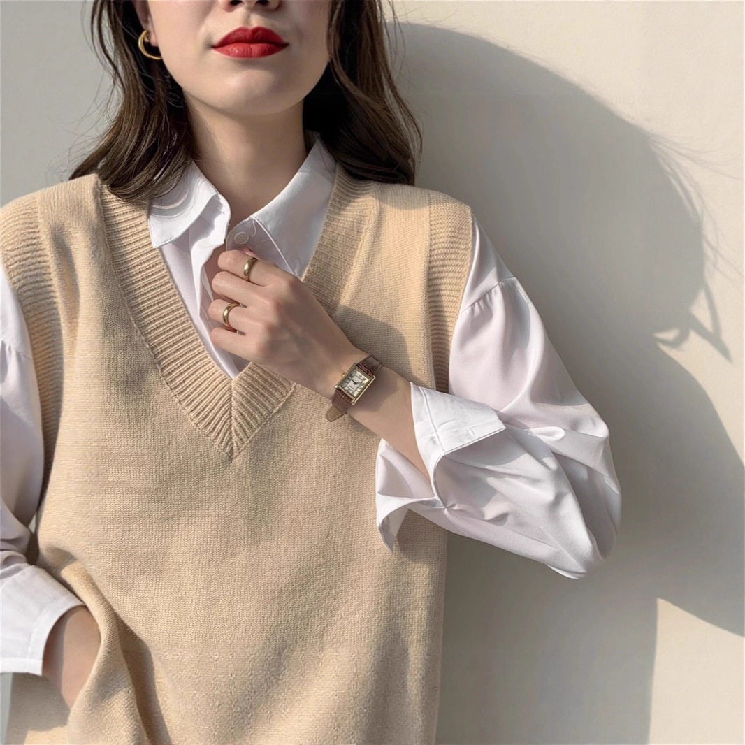 2025秋新款宽松百搭慵懒风套头v领马甲背心无袖针织坎肩毛衣女