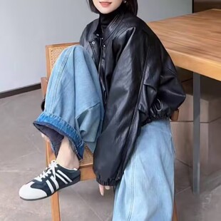 黑色短款皮衣外套女2025冬季新时尚休闲宽松显瘦百搭加绒夹克上衣