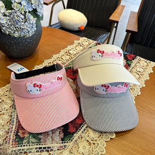 新款 可爱kt猫咪刺绣条纹空顶帽女夏季 户外防紫外线运动遮阳鸭舌帽