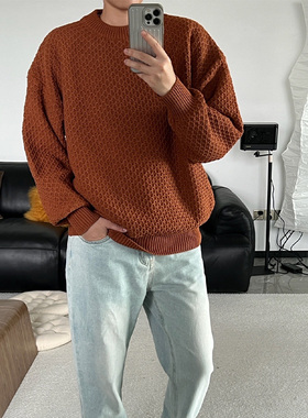 Double99美式潮牌ins风秋季新款纯色复古毛衣男女圆领针织衫上衣