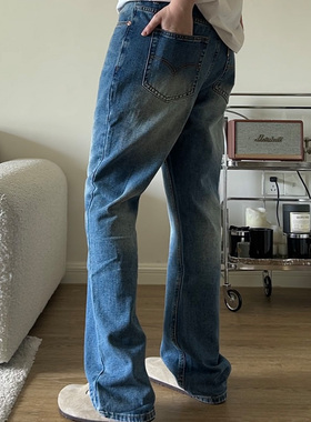 Double99做旧洗水高街微喇牛仔裤潮牌美式cleanfit直筒vibe裤子