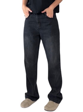 Double99美式街头闪电纹水洗黑灰微喇牛仔裤经典517版型vibe风