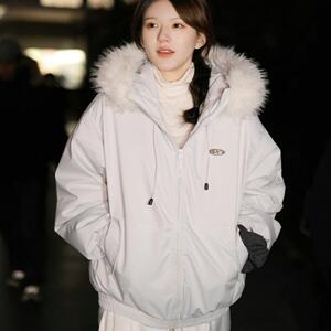赵露思同款毛领羽绒棉服女冬季2025新款美拉德派克服加厚棉袄外套