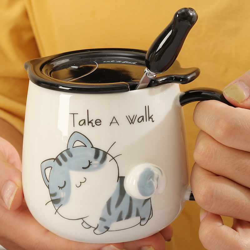 创意马克杯带盖带勺陶瓷杯杯子陶瓷水杯陶瓷可爱杯子办公室喝水杯