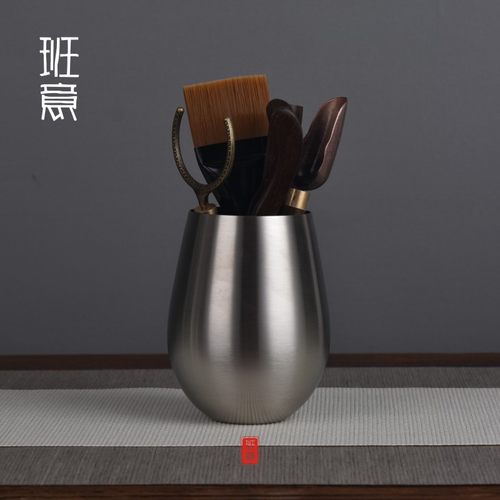 班意 304不锈钢收纳茶筒茶夹茶勺茶针茶刷套装配件六君子配件包邮