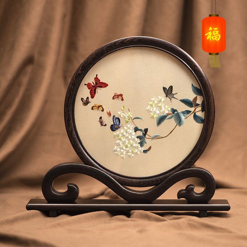 苏州双面刺绣手工自绣摆件实木台屏摆台苏绣屏风新中式创意工艺品