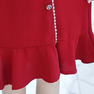 年轻中年妈妈夏装红色连衣裙中老年女装结婚礼服喜婆婆婚宴装