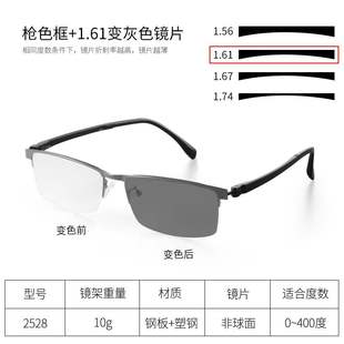 半框眼镜防蓝光抗疲劳平光可配度数眼睛商务两用变色眼镜男近视镜