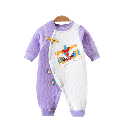 偏开连体衣纯棉秋冬国潮