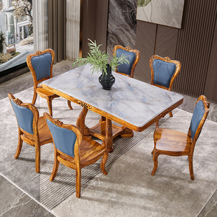 乌金木长方形红木餐桌新中式大理石家用饭桌别墅餐厅实木餐桌椅子