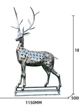 不锈钢抽象动物组合古文字鹿雕塑园林景观酒店样板房广场装饰摆件