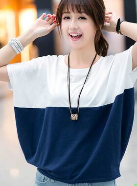 拼色蝙蝠衫T恤女summer women t shirt shirts ladies blouse top