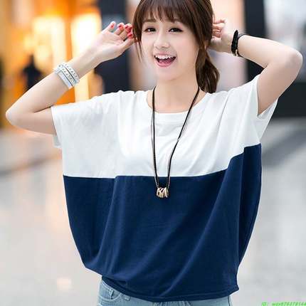 拼色蝙蝠衫T恤女summer women t shirt shirts ladies blouse top
