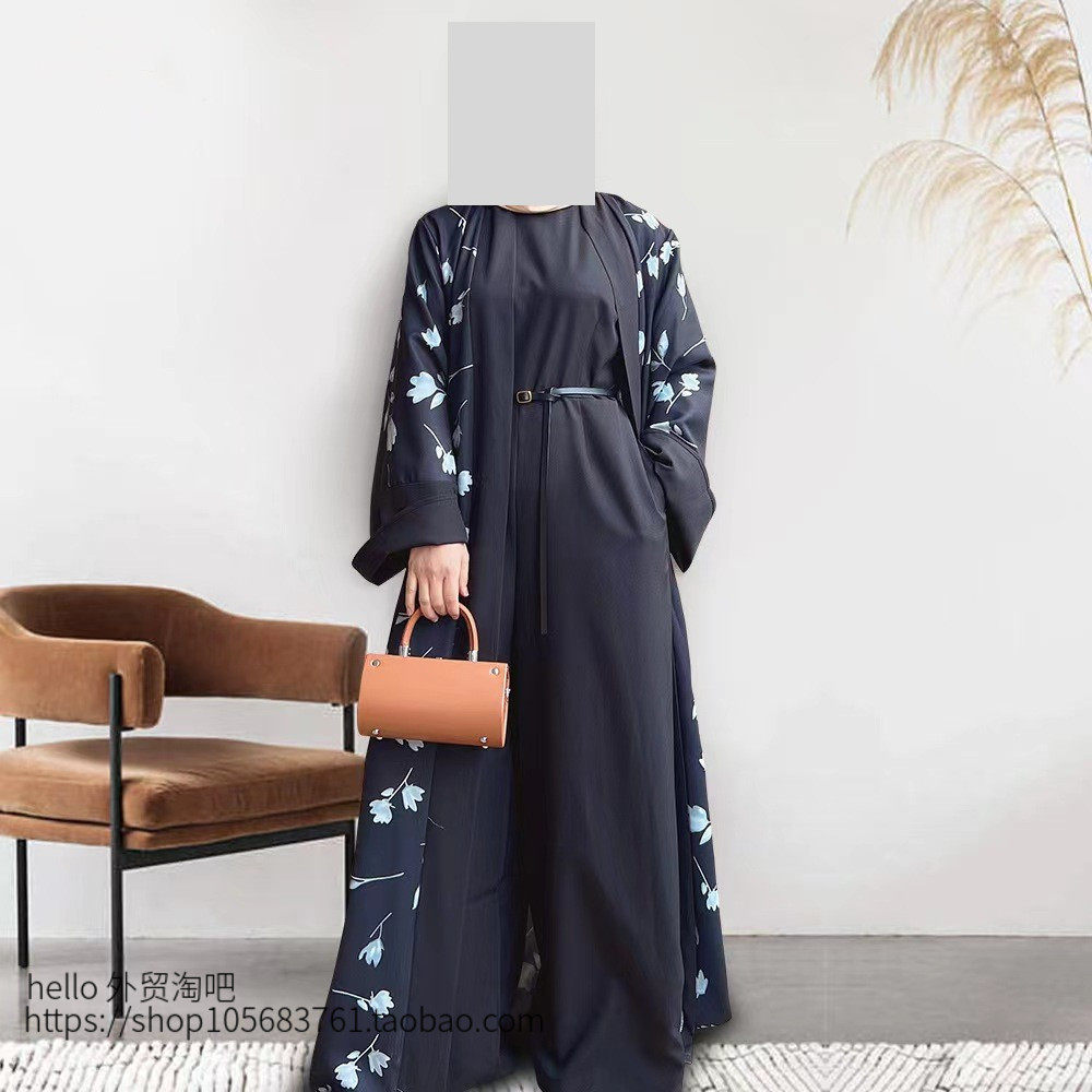 2022新款民族风印花开衫连衣裙纯色连衣裤Printed cardigan dress
