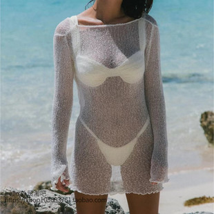 欧美风性感针织透视露背沙滩裙 Knitted Perspective Beach Skirt