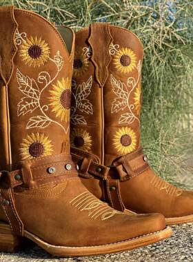 Large size 43 ladies boots embroidery sunflower Martin boots