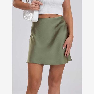 欧美风新款缎面松紧腰半