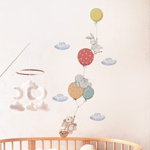 Astrkiz《气球嘉年华》丹麦绘本风气球兔兔墙贴纸儿童房布置自粘