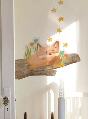 Astrkiz《Fantasy Dream》原创手绘小狐狸甜睡温馨治愈儿童房墙贴