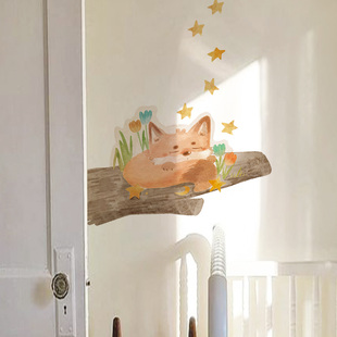 Astrkiz《Fantasy Dream》原创手绘小狐狸甜睡温馨治愈儿童房墙贴