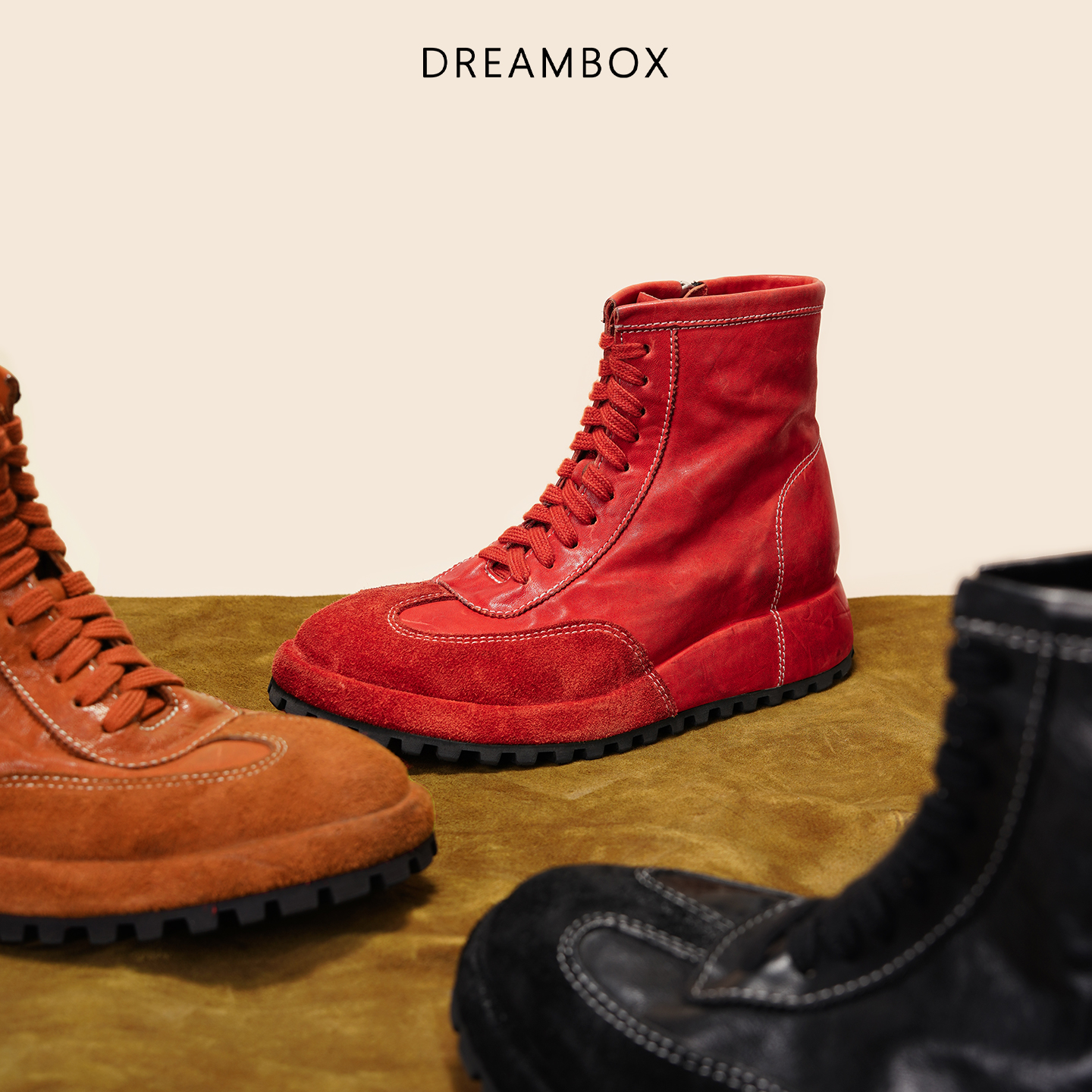 水洗马皮厚底高帮工装鞋