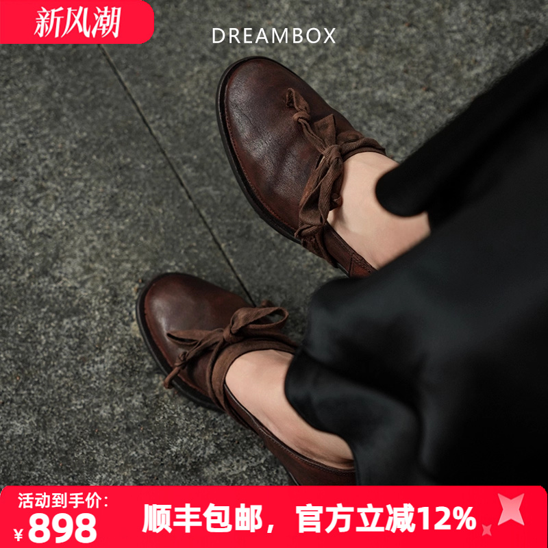 时尚轻奢个性绑带袋鼠皮乐福鞋