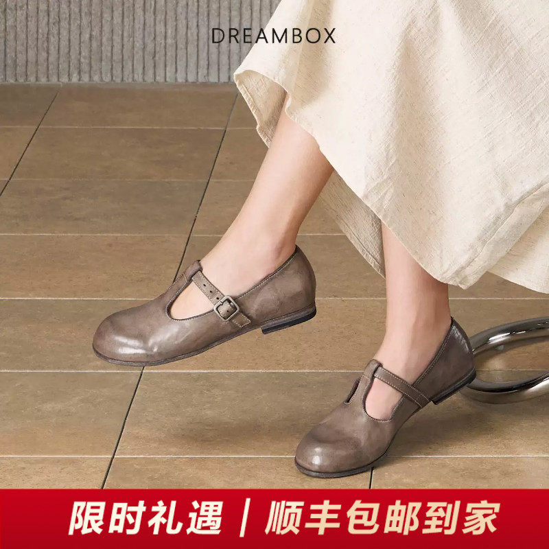 DREAMBOX钧博小皮鞋水洗马皮纯手工皮凉鞋平底舒适透气玛丽珍女鞋