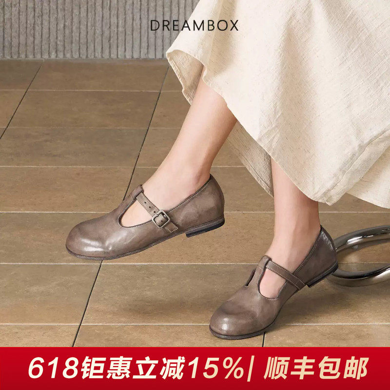 DREAMBOX钧博小皮鞋水洗马皮纯手工皮凉鞋平底舒适透气玛丽珍女鞋
