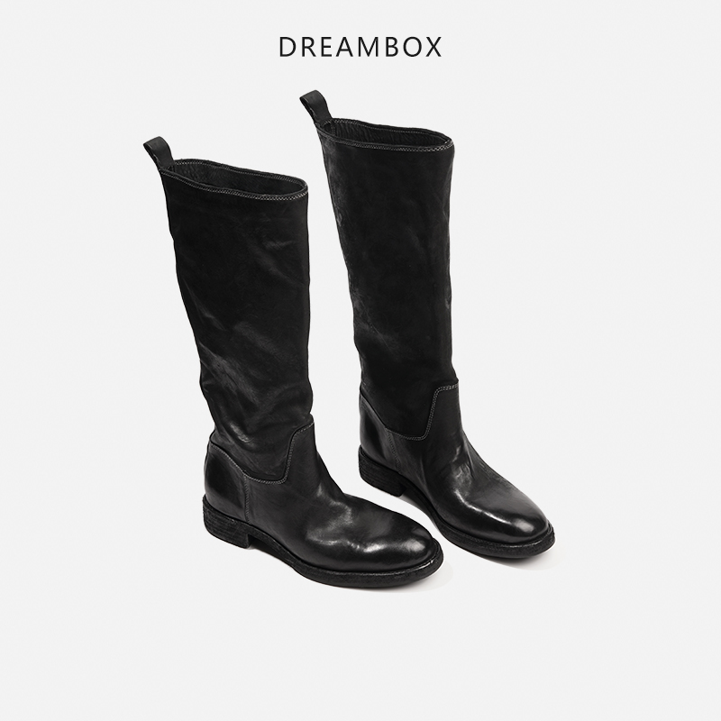 高檔輕奢水洗馬皮騎士靴